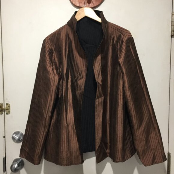 REVERSIBLE OPEN FRONT SILK BLAZER SIZE L - Picture 3 of 7
